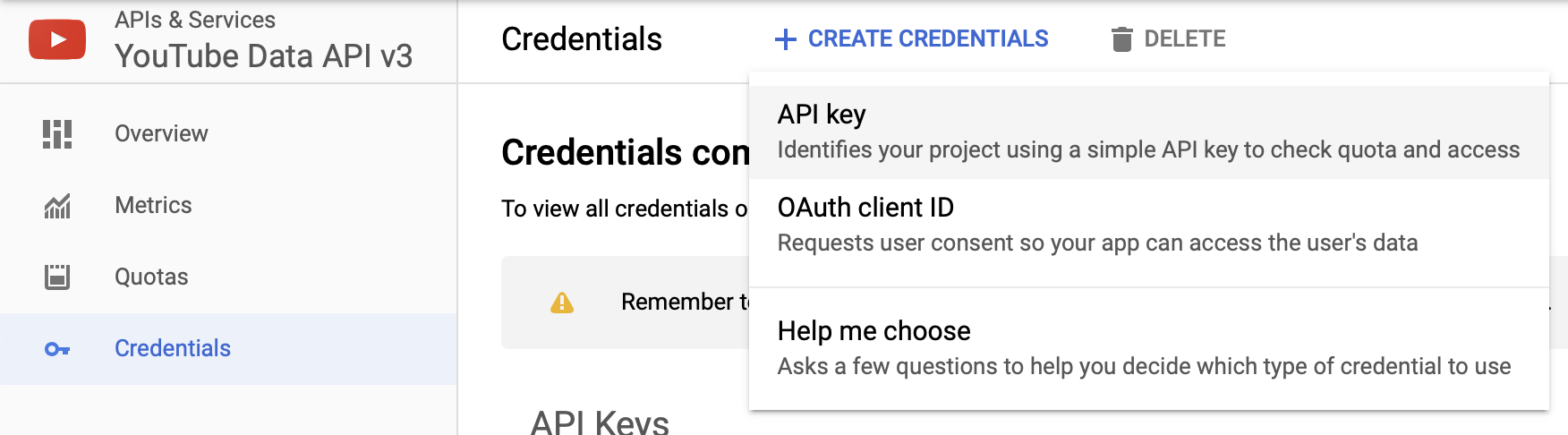 Create API key