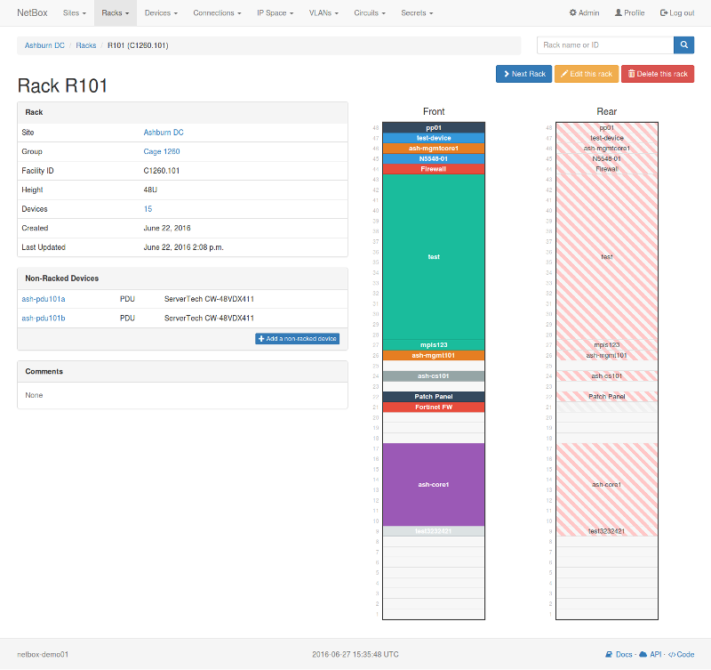 Screenshot of rack elevation