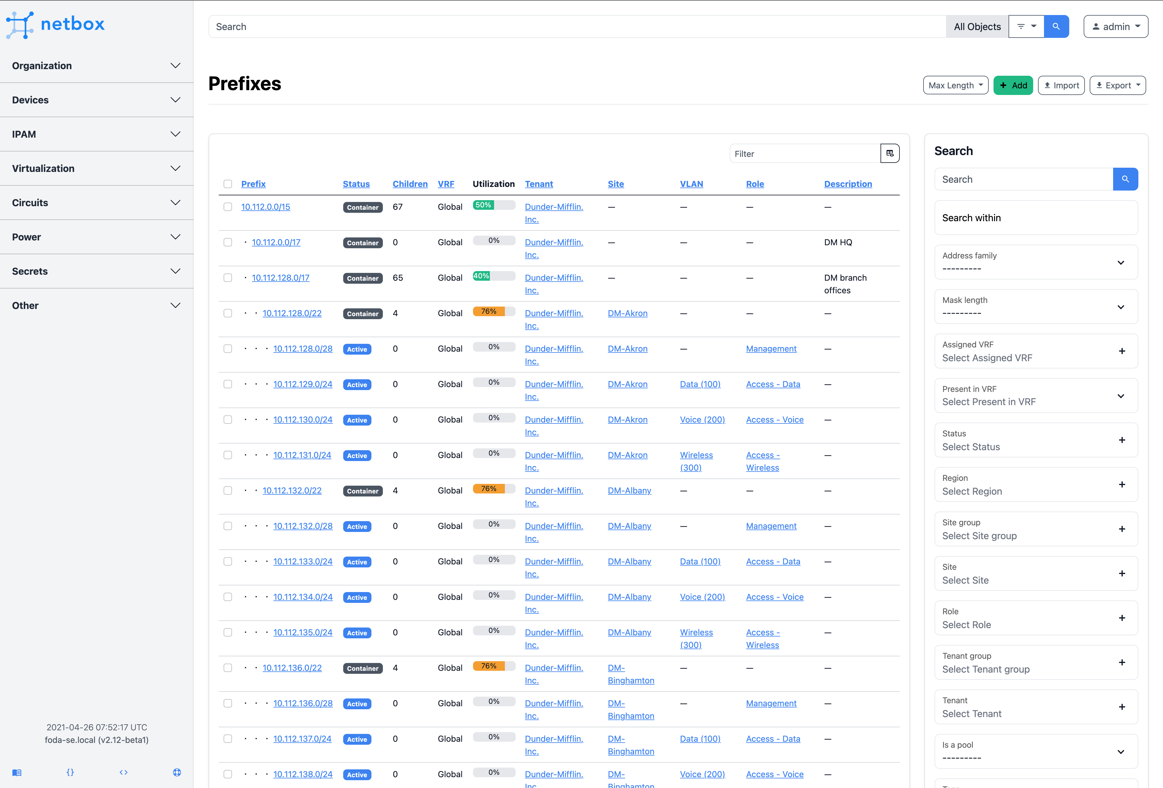 Screenshot of Prefix Hierarchy