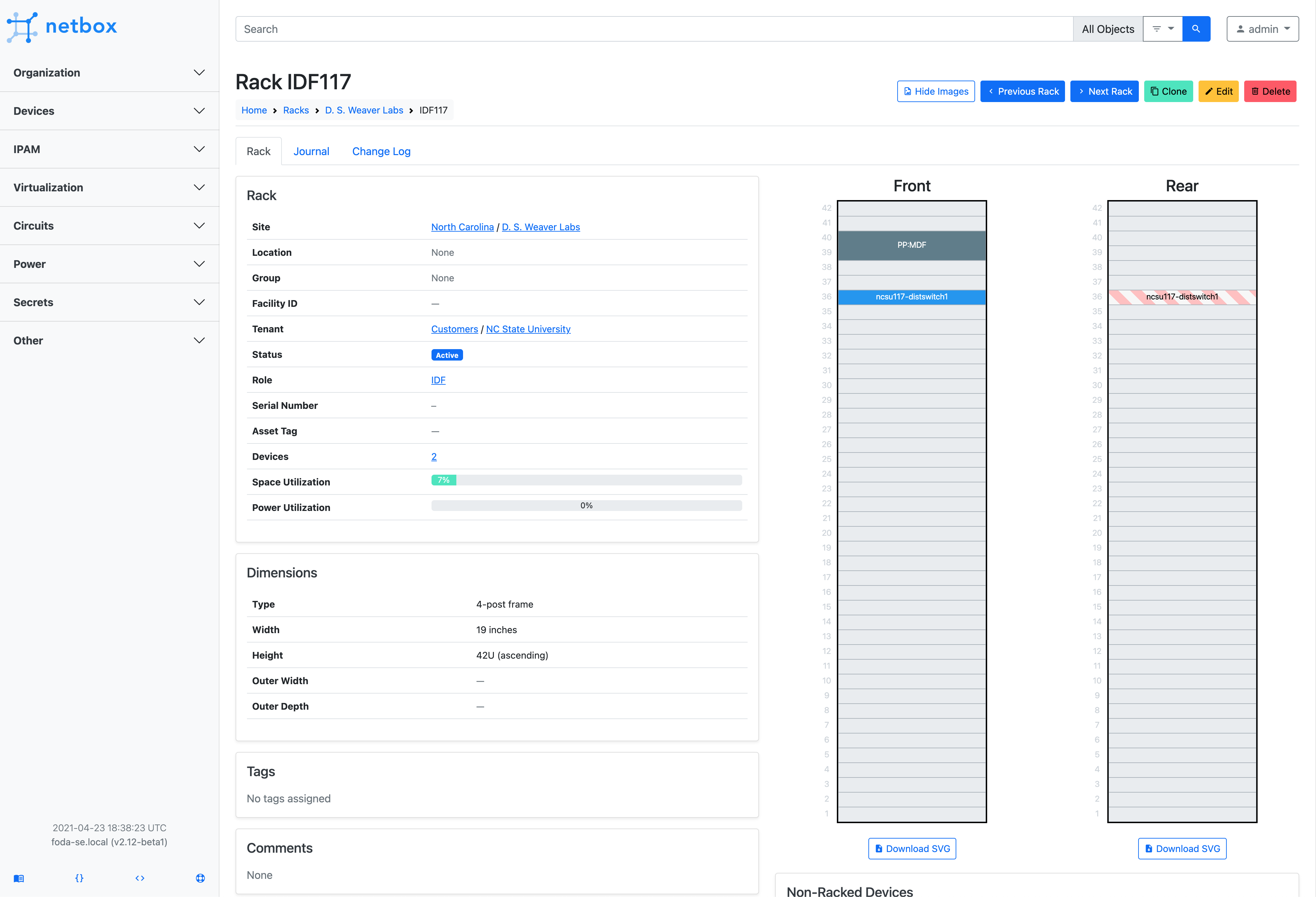 Rack Elevation Screenshot of Rack Elevation