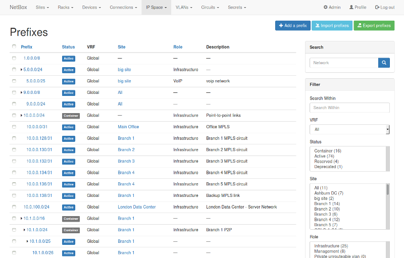 Screenshot of prefix hierarchy